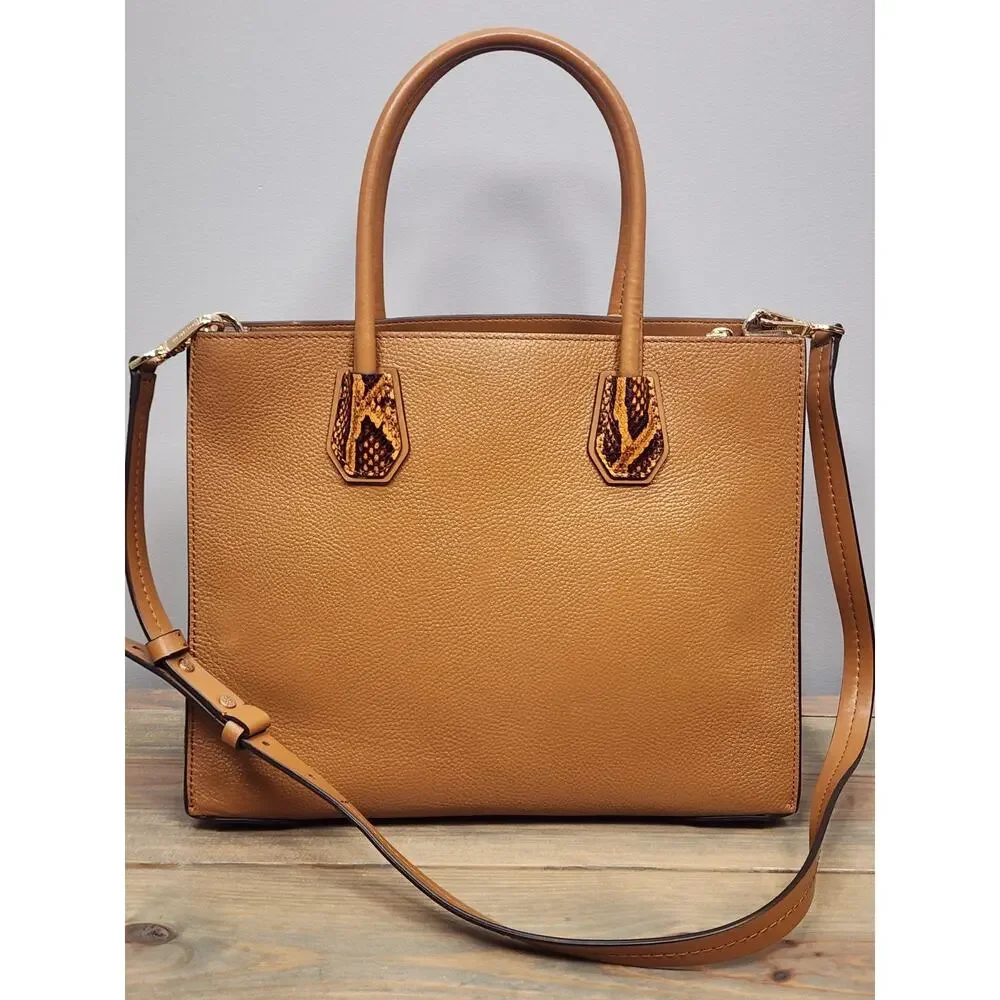 MICHAEL KORS Large Rollins Python Leather Satchel Acron Gold